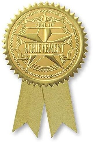 PaperDirect Embossed Seal of Achievement Gold Foil Ribbon Certificate Seals, 2 Inch, Self Adhesive, 100 Count, Embossed Seals for Certificates, Achievement Award Stickers for School, Work, Diploma in Kuwait