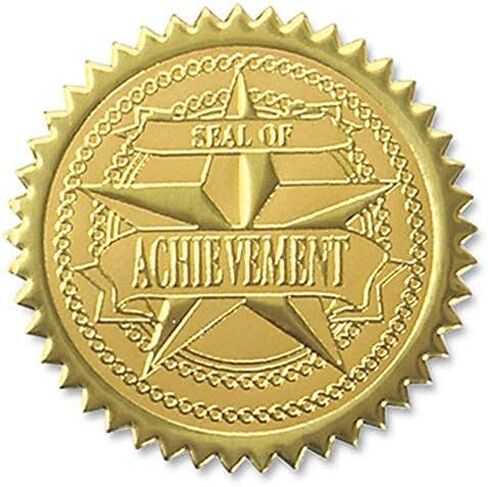 PaperDirect Embossed Seal of Achievement Gold Foil Ribbon Certificate Seals, 2 Inch, Self Adhesive, 100 Count, Embossed Seals for Certificates, Achievement Award Stickers for School, Work, Diploma in Kuwait