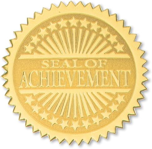 PaperDirect Embossed Seal of Achievement Gold Foil Ribbon Certificate Seals, 2 Inch, Self Adhesive, 100 Count, Embossed Seals for Certificates, Achievement Award Stickers for School, Work, Diploma in Kuwait