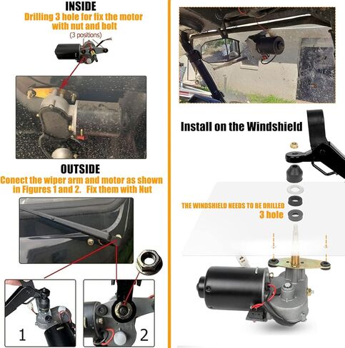 ممسحة الزجاج الأمامي Wztepeng 12 فولت UTV مع مجموعة مضخة غسيل الزجاج الأمامي المتوافقة مع Polaris RZR Ranger 570 800 900 1000 General 1000 Can-am Maverick Commander Defender Kawasaki Mule إلخ. in Kuwait