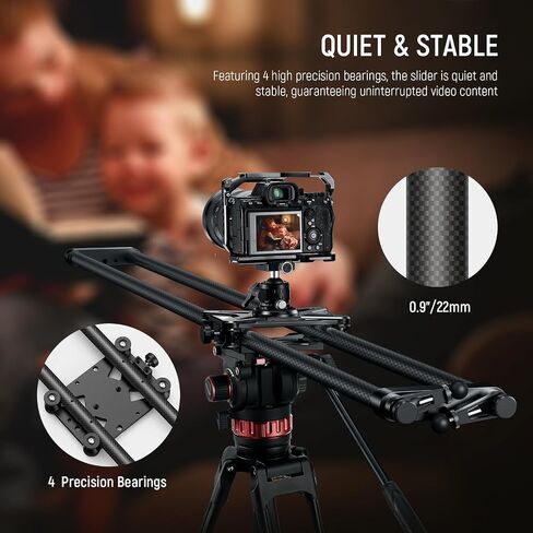 NEEWER 47.2in/120cm Carbon Fiber Camera Slider, Dolly Rail Track with Thicker Tube and More Stable Support, 4 Precise Smooth Bearings and Levelling for DSLR Camera Camcorder, Max Load 22lb, CS120CM in Saudi Arabia