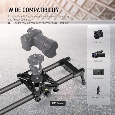 NEEWER 47.2in/120cm Carbon Fiber Camera Slider, Dolly Rail Track with Thicker Tube and More Stable Support, 4 Precise Smooth Bearings and Levelling for DSLR Camera Camcorder, Max Load 22lb, CS120CM in Saudi Arabia