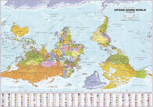 Upside Down World Political Wall Map - 39.25" x 27.5" Laminated in Kuwait
