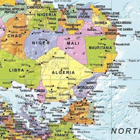 Upside Down World Political Wall Map - 39.25" x 27.5" Laminated in Kuwait