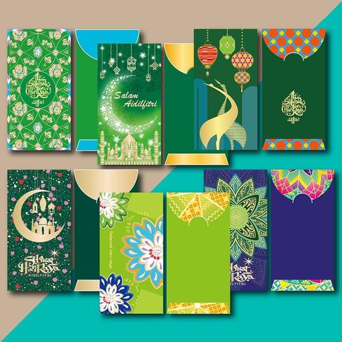 18Pcs Eid Money Envelopes Mubarak Envelope Bulk with Arabic Writing Ramadan Cash Gifts Money Bags Holders for Kids Eidi Holiday (Gold) in Kuwait
