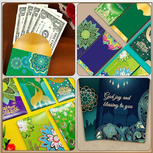 18Pcs Eid Money Envelopes Mubarak Envelope Bulk with Arabic Writing Ramadan Cash Gifts Money Bags Holders for Kids Eidi Holiday (Gold) in Saudi Arabia