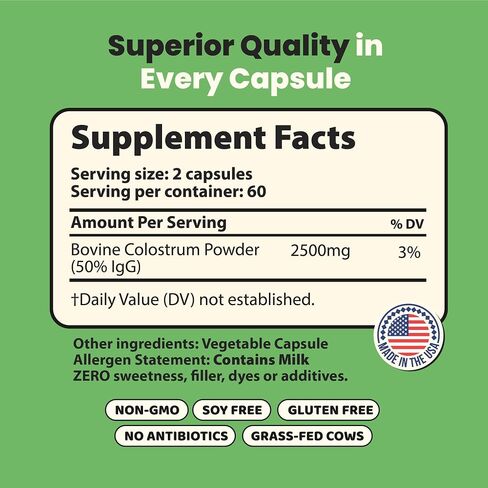Super Moo Grass Fed Bovine Colostrum - 120 Capsules - Gut Health, Muscle Recovery, Energy, Hair, Skin and Immune Supplement | 50% IgG Cow Colostrum for Humans | Superfood, Gluten Free, Unflavored. in Saudi Arabia
