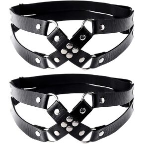 FM FM42 Plus Size 21.06"-30.42" Multicolor PU Simulated Leather Cross 2-Layers Adjustable Leg Ring Elastic Garter