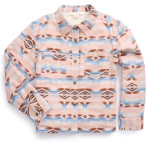 ELY CATTLEMAN Girl's Aztec Print Flannel Western Shacket with Sherpa Lining