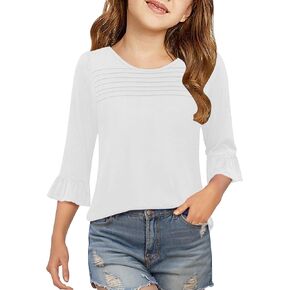 Sunborui Girls Summer 3/4 طول الأكمام قمم قميص لطيف لطيف القمصان جرس الكشكشة