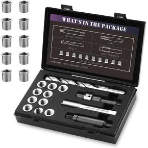 M12x1.25 Thread Repair Kit with Insert HSS Drill, Tap, Counterbore, Installation Driver, Metric, 10PCS Stainless Steel Insert M12X1.25X15MM