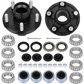 2 مجموعات Trailer Hub Kit 5 الترباس 4.5 "2000 رطل ، مجموعة محور المقطورة ل 2000 رطل 5 Lug Trailer Hub Fits 1" و 1-1/16 "المغزل مع غطاء غبار إضافي وقابس مطاطي