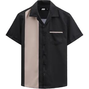 JOGAL Men's Bowling Shirts 50s Rockabilly Short Sleeve Button Down Shirt Beach Aloha Style Hawaiian Shirts in Kuwait