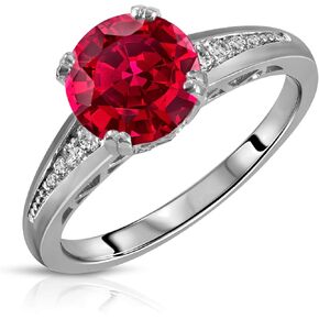 Galaxy Gold GG Size 9.5 14K Solid White Gold Ring with Natural Diamonds & Round Shape Natural Lab Grown Genuine Ruby Brilliant Cut Grade AAA 0