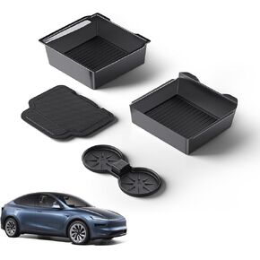 Tesla New Model Y Juniper & Model 3 Center Console Organizer (تخزين الطبقة المزدوجة ، الانزلاق السلس)-متوافق مع النموذج 3 (2024-2025) / ملحقات طراز Y New Y Juniper