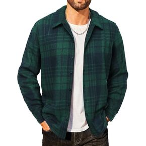 COOFANDY Men's Flannel Shirts Casual Button Down Plaid Shirt Jacket Long Sleeve Fleece Shacket