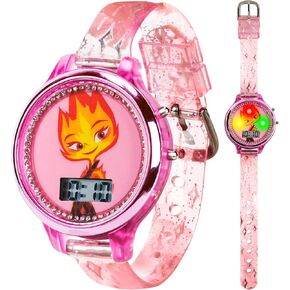 Disney Elemental Ember Lumen Kids’ Watch – Fiery Pink LCD Display with LED Lightshow Feature, Water-Resistant with Special Edition Gift Tin