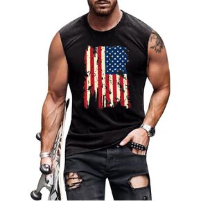 قمصان الرابع من يوليو للرجال للرجال العلم الأمريكي بتصميم قمم صالة الألعاب الرياضية العضلات المصحوبة بالرسوم البيانية in Kuwait