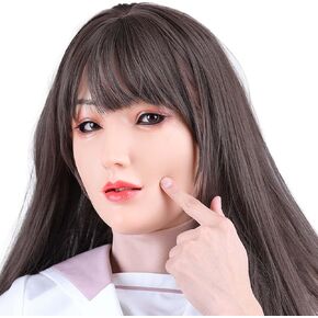 Silicone Female Mask with Makeup Realistic Full Head Face Mask for Crossdresser Cosplay Halloween
