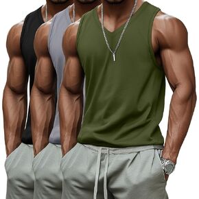 Ficerd 3 Pack Men's Men's Big Prading Tare Tops ، Cotton v Neck Olcyless Gym Muscle Thirts Athletic Tee Top Summer Stest