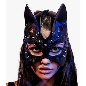 CLOACE Black Leather Masks Rivet Masquerade Party Cat Mask Party PU Eye Covers Halloween Costume Eye Accessory