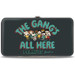 Peanuts Wallet, Hinged, Peanuts Gang the Gangs All Here Group Pose Black Blue, Vegan Leather