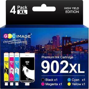 خرطوشة حبر متوافقة مع صورة GPC لخراطيش حبر HP 902XL 902 للاستخدام مع Officejet 6978 6968 6962 6958 6970 6950 6960 طابعة (أسود، سماوي، أرجواني، أصفر، 4 حزم)
