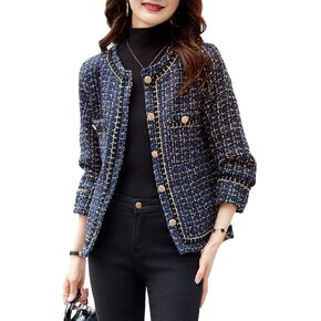 chouyatou Women’s Fall Elegant Business Casual Plaid Tweed Blazer Jacket Open Front Dressy Tweed Suit Top