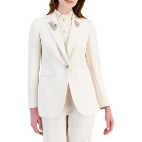 Anne Klein Womens Embellished One-Button Blazer