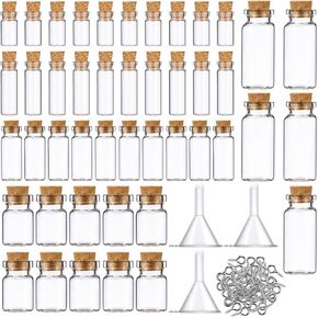 Sherli 45 Pcs Small Mini Glass Bottles with Cork Stoppers Small Glass Jars with Lids Tiny Spell Jars with Eye Screws and Funnels for DIY Art Craft(1ml, 2ml, 3ml, 5ml, 10ml)