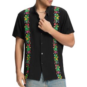 Zando Cinco de Mayo قميص للرجال - الموضوع التقليدي المكسيكي Guayabera ملابس فستان قصير الأكمام لحفل المهرجان