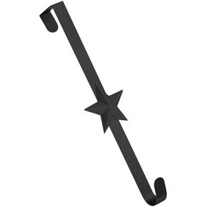 Thrive 15" Black Star Design, Metal Wreath Hanger for Front Door, Over The Door Single Hook