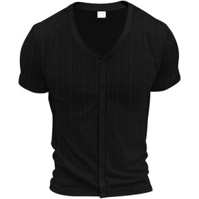 Men's Button Down Shirt Casual V-Neck Short Sleeve Hippie Solid Color Beach Summer Shirts