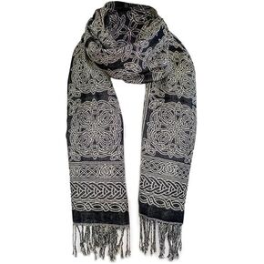 Trinity Knot Scarf for Women, Black/Tan Celtic Knot Design, Made in Ireland