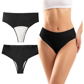 Women's Seamless Invisible Thongs with Built-in Cover Pads | Comfortable, No Show, Fitness Underwear
