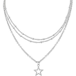 Sacina Dainty Layered Silver-tone Star Necklace, Star Necklace Y2k, Y2k Necklace, Grunge Necklace, Emo Necklace, Christmas Jewelry Gift for Women