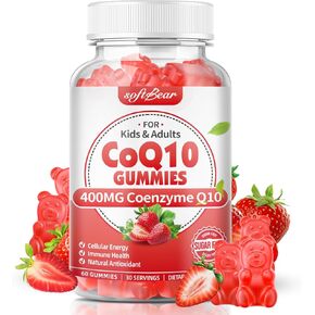 softbear CoQ10 Gummies 400mg Coenzyme Q10 Supplement for Adults, High Absorption coq10 Plus Omega-3, Magnesium, Vitamin B3 & Zinc for Cellular Energy & Antioxidant, Strawberry Flavor 60 Count
