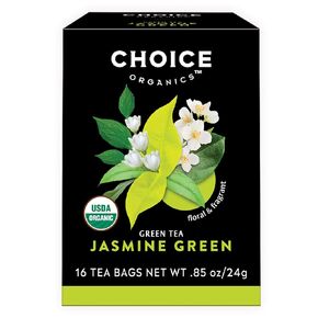 Choice Organic Teas Jasmine Green Tea - Green Tea Scented with Jasmine Blossoms - Fair Trade - Compostable - Contains Caffeine - 16 Organic Green Tea Bags (Pack of 1)