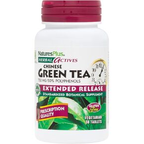 Natures Plus Herbal Actives Green Green Tea ، إطلاقه الممتد - 750 ملغ - الرفاهية بشكل عام - 30 قرصًا نباتيًا (30 حصصًا)