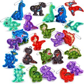 24 Pack Dinosaur Party Favors,Mini Pop Keychain Toys Bulk,Pop Fidgets Party Favors for Kids,Stress Relief Sensory Toys,Goodie Bags Stuffer,Classroom Prizes,Birthday Gifts for Boys & Girls