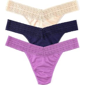 Hanky ​​Panky - Dreamease الأصلي الصعود thongs للنساء | Lacy Lingerie ، سراويل قطنية صديقة للبيئة | مقاس واحد 4-14 | 3 حزمة