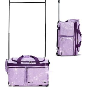 Fanwoli 23" Dance Bag with Garment Rack | Glittering Waterproof Fabric | Shine-Bright Collection | Ideal Competition Rolling Duffle Bag for Dancer Cheerleader Little Princess | Sparkle Purple