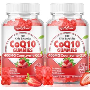 softbear CoQ10 Gummies 400mg Coenzyme Q10 Supplement for Adults, High Absorption coq10 Plus Omega-3, Magnesium, Vitamin B3 & Zinc for Cellular Energy & Antioxidant, Strawberry Flavor 60 Count in Kuwait