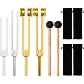 384Hz 256Hz 128Hz 136.1Hz Tuning Forks for Healing, Sound Healing Instruments Made of Aluminium Alloy with 2 Mallets for Sound Therapy, Healing, and Music Practice