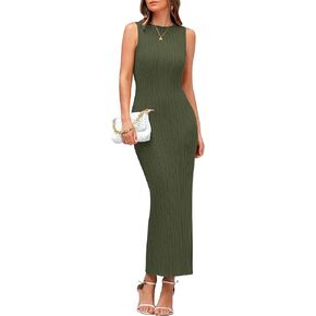 PRETTYGARDEN Women's 2025 Summer Casual Maxi Dresses Ribbed Knit Sleeveless Bodycon Elegant Going Out Beach Vacation Clothes