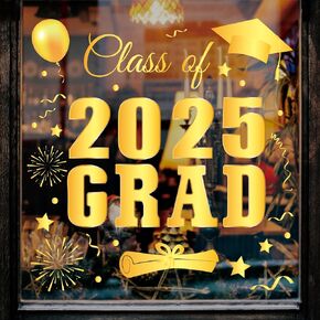 Whaline 6 صفقة من 2025 تخرج نافذة Clings Foil Gold Congrats Grad Window Windows for Home School Classroom Party Decor