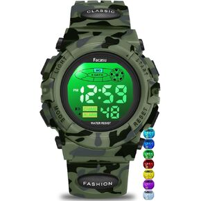 Watch Camo Sports For Boys-Waterplack Kids Digital Watch مع ضوء ملون ، الإنذار والغفوة ، تصميم سليفياتش تصميم سيليكون فرقة هدية لأعياد الميلاد ، أنشطة عيد الميلاد الخارجية (8+ سنوات)