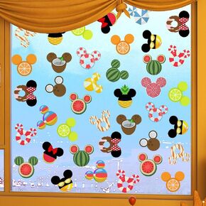 Summer Window Clings 9 Sheets - Seasonal Watermelon Lemon Coconut Ice Cream Stickers, Reusable Static Clings for Glass Windows, 4th of July Patriotic Home Kitchen Bathroom Decor (11.8x7.9 Inch)