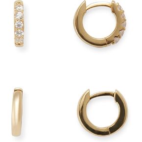 مجموعة حلق Rocksbox Demifine Huggie - Mix & Match Gold أقراط - طلاء الذهب 18K مع الفضة الاسترليني و CZ Pave - مجوهرات عالية الجودة - 11 مم - 11 ملم