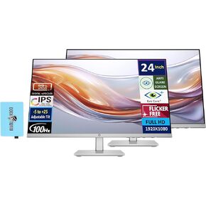 HP Series 5 524sh Monitor 94C19AA#ABA Bundle with Docztorm Dock, 24" FHD IPS (1920x1080) Display, 1x HDMI, 1x VGA, Flicker-free, Ideal for Home & Business, Black/Silver (2024 Latest Model) (2 Pack)
